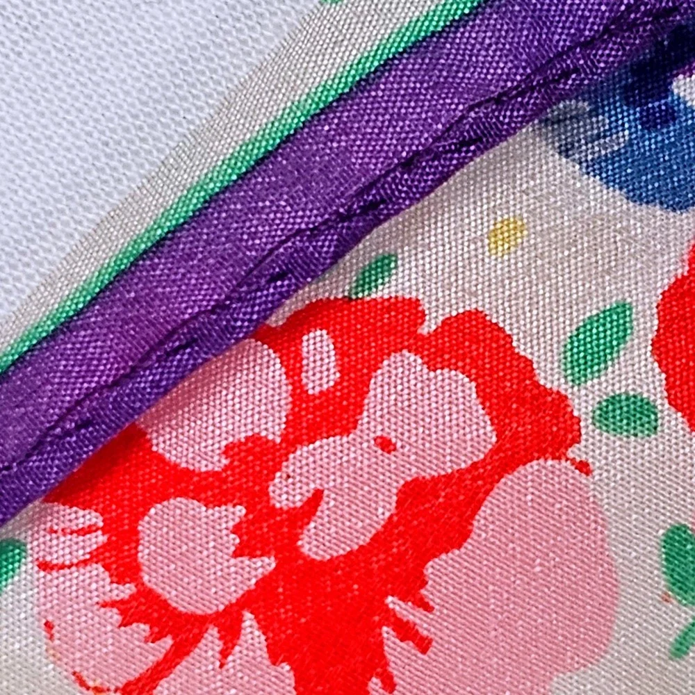 Revelli Floral Scarf Purple Border Eyelash Fringe Silk Feel Cream Multi Color